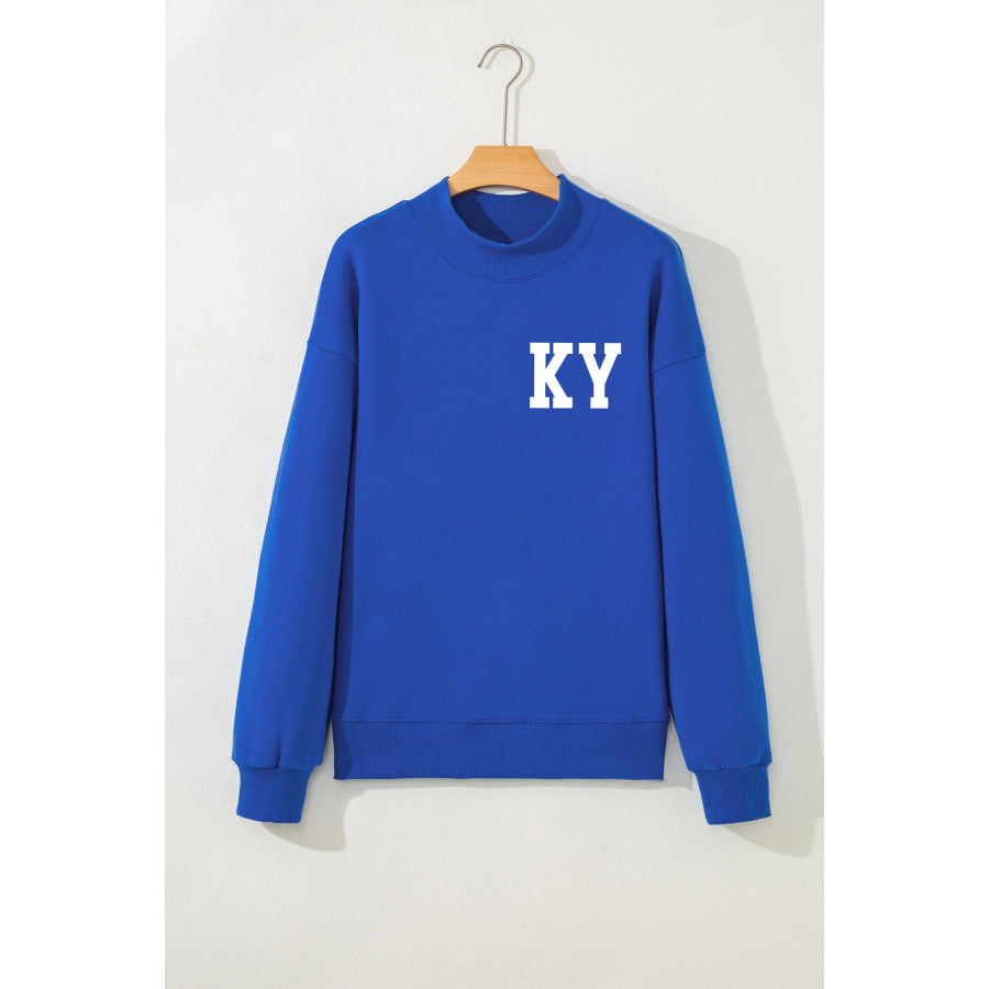 Dark Blue KY KENTUCKY Printed Mock Neck Sweatshirt Graphic/Graphic Sweatshirts