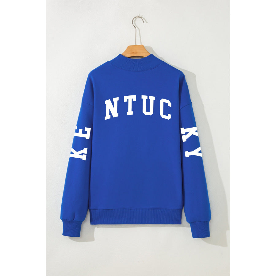 Dark Blue KY KENTUCKY Printed Mock Neck Sweatshirt Graphic/Graphic Sweatshirts