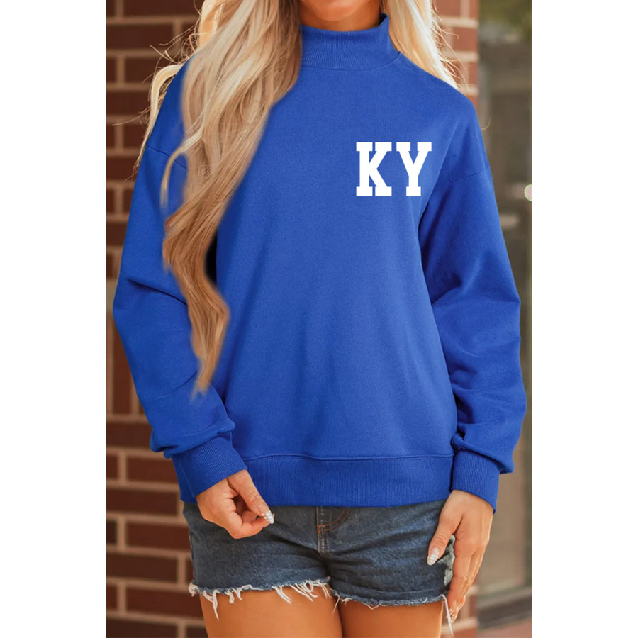 Dark Blue KY KENTUCKY Printed Mock Neck Sweatshirt Graphic/Graphic Sweatshirts