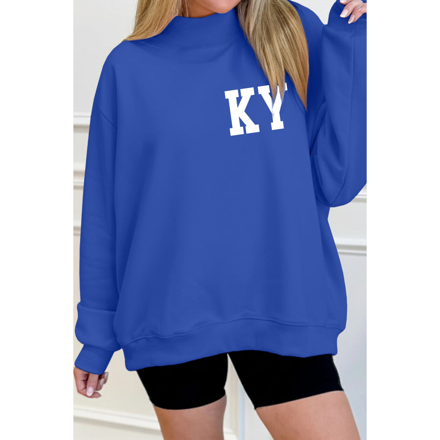 Dark Blue KY KENTUCKY Printed Mock Neck Sweatshirt Graphic/Graphic Sweatshirts