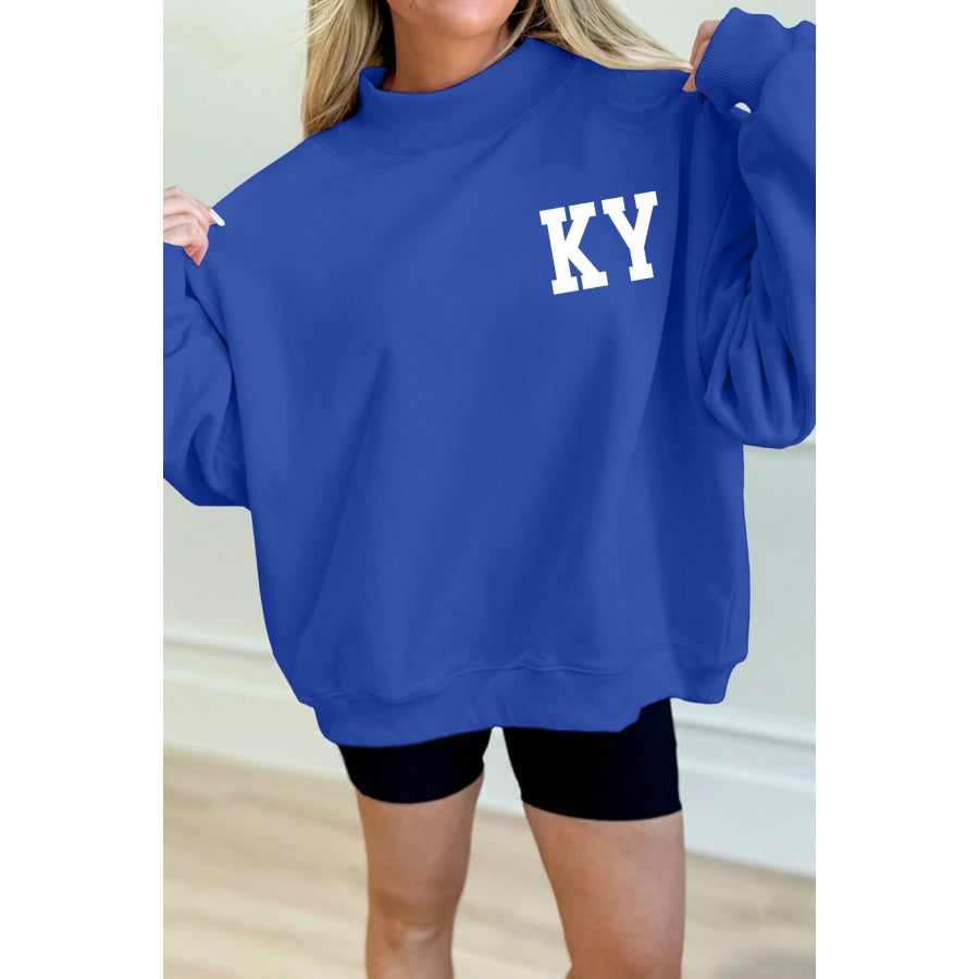 Dark Blue KY KENTUCKY Printed Mock Neck Sweatshirt Graphic/Graphic Sweatshirts