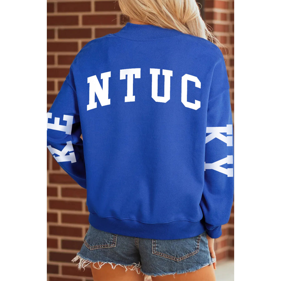 Dark Blue KY KENTUCKY Printed Mock Neck Sweatshirt Graphic/Graphic Sweatshirts