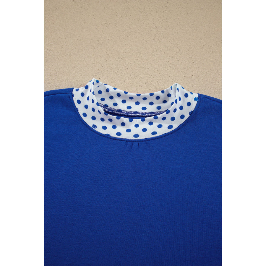 Dark Blue Polka Dot Trim Baggy Pullover 2pcs Short Set Two Piece Sets/Short Sets