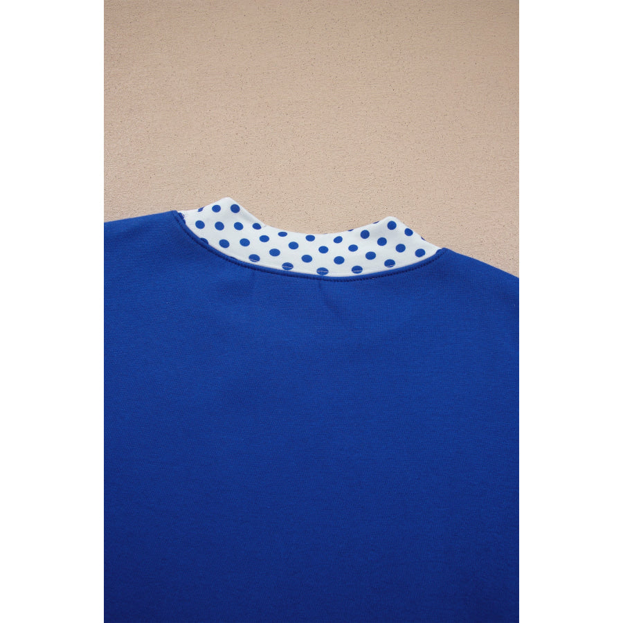 Dark Blue Polka Dot Trim Baggy Pullover 2pcs Short Set Two Piece Sets/Short Sets