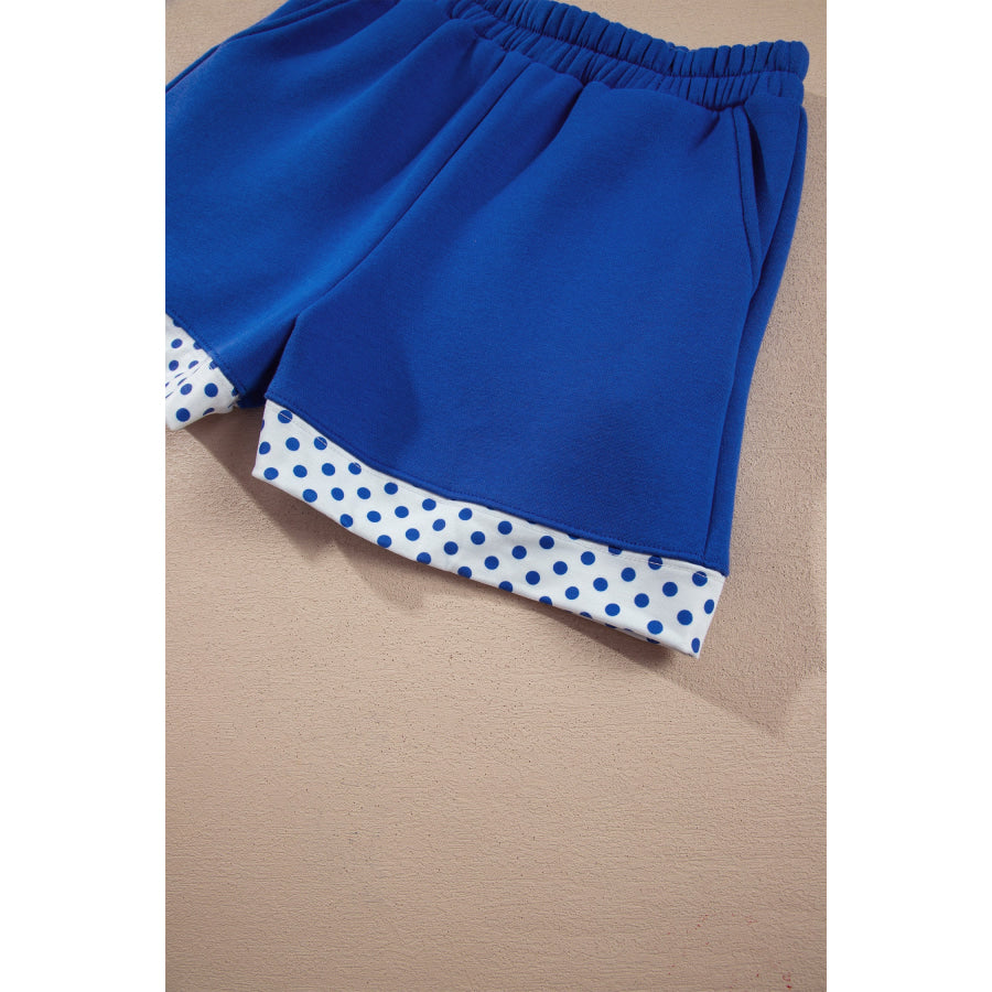 Dark Blue Polka Dot Trim Baggy Pullover 2pcs Short Set Two Piece Sets/Short Sets