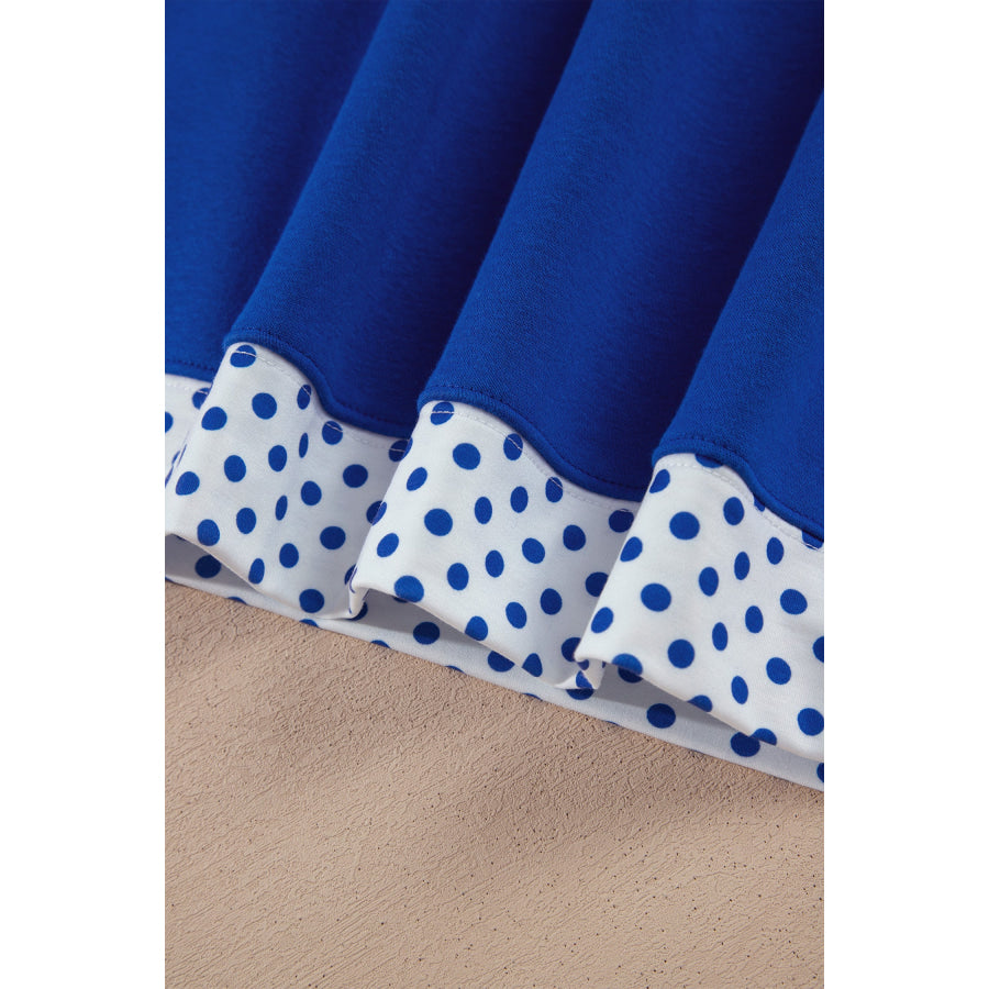 Dark Blue Polka Dot Trim Baggy Pullover 2pcs Short Set Two Piece Sets/Short Sets