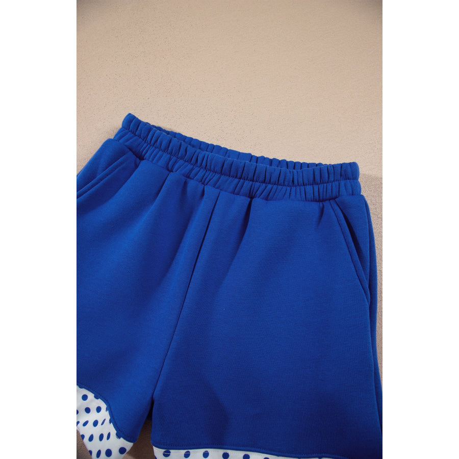 Dark Blue Polka Dot Trim Baggy Pullover 2pcs Short Set Two Piece Sets/Short Sets