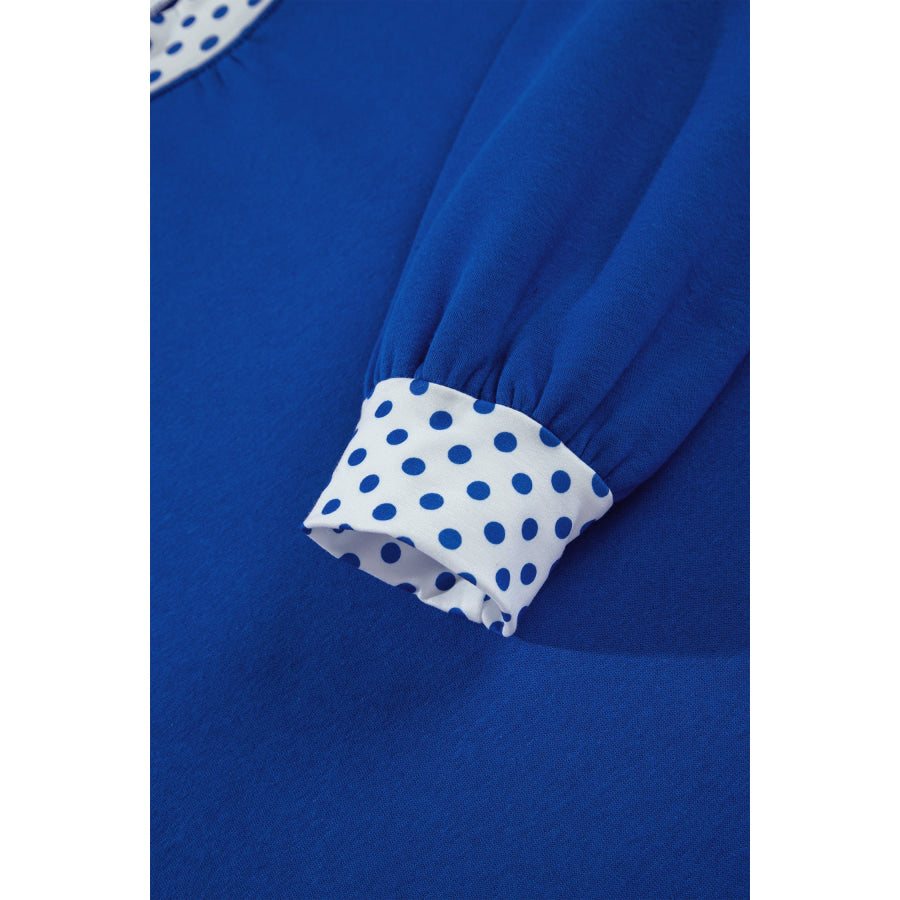 Dark Blue Polka Dot Trim Baggy Pullover 2pcs Short Set Two Piece Sets/Short Sets