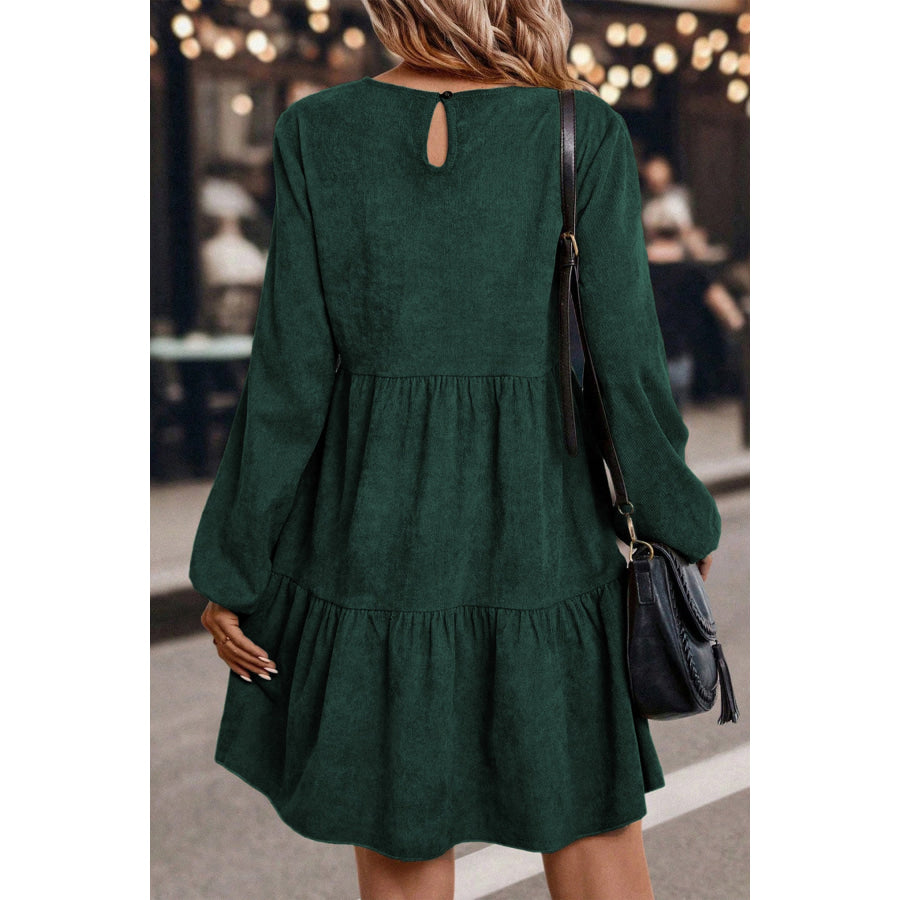 Dark Brown Lantern Sleeve Tiered Mini Dress Dresses/Mini Dresses