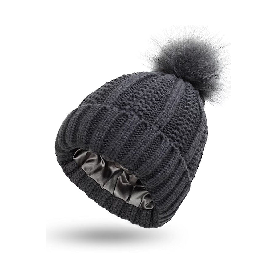 Dark Gray Cable Knit Pom Beanie WS 620 Hats