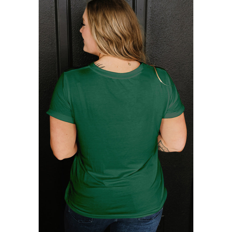 Dark Green Faux Patchwork Mallard Duck Plus Size Graphic Tee Plus Size/Plus Size Tops/Plus Size Tops & Tees