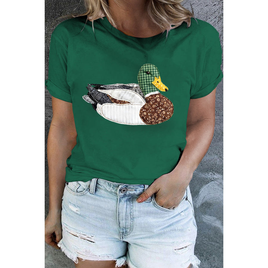 Dark Green Faux Patchwork Mallard Duck Plus Size Graphic Tee Plus Size/Plus Size Tops/Plus Size Tops & Tees