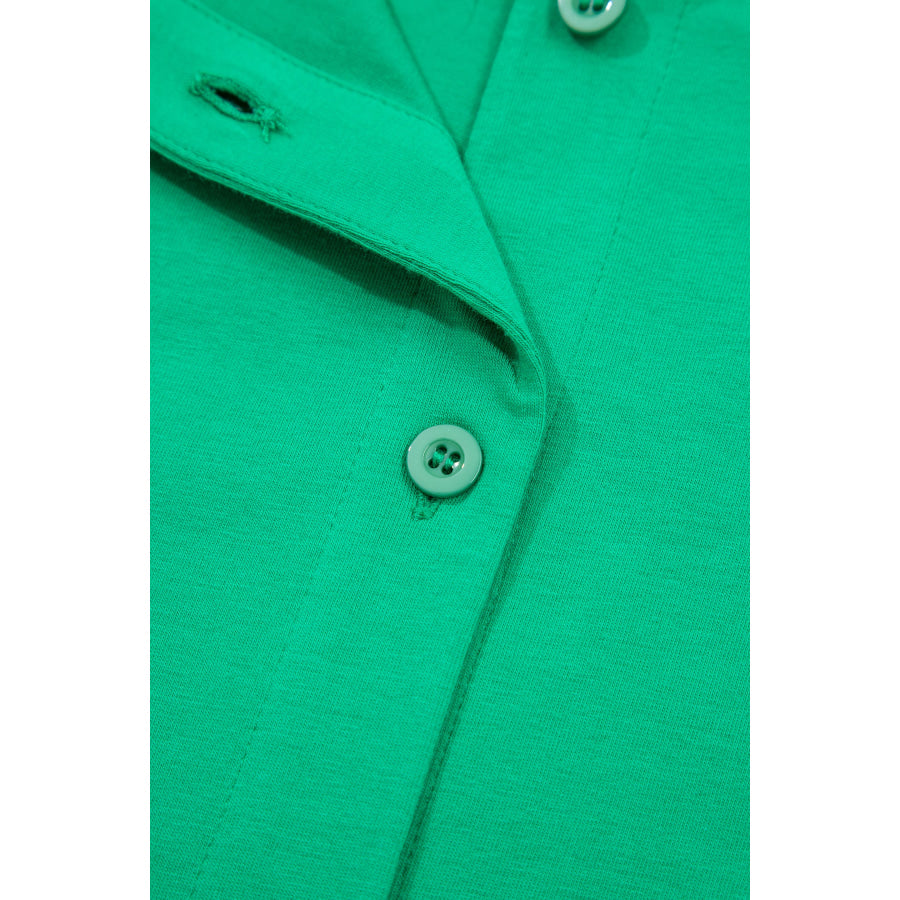 Dark Green Plus Size Button Front Ruffled Stripe Trim V Neck Flutter Sleeve Blouse Plus Size/Plus Size Tops/Plus Size Blouses & Shirts