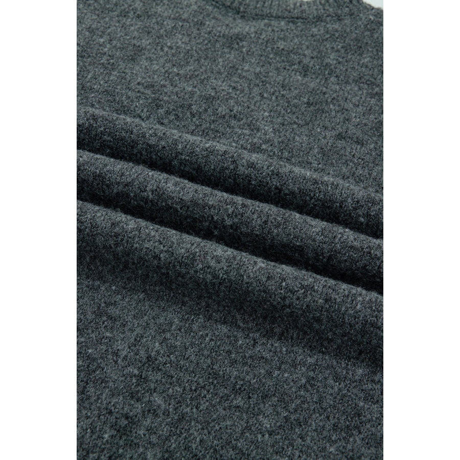 Dark Grey Beaded Floral Accent Casual Round Neck Sweater Sweaters & Cardigans/Sweaters