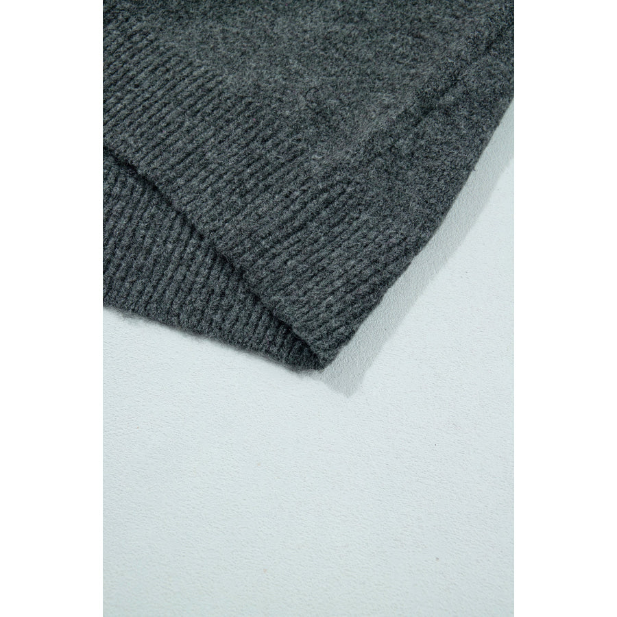 Dark Grey Beaded Floral Accent Casual Round Neck Sweater Sweaters & Cardigans/Sweaters