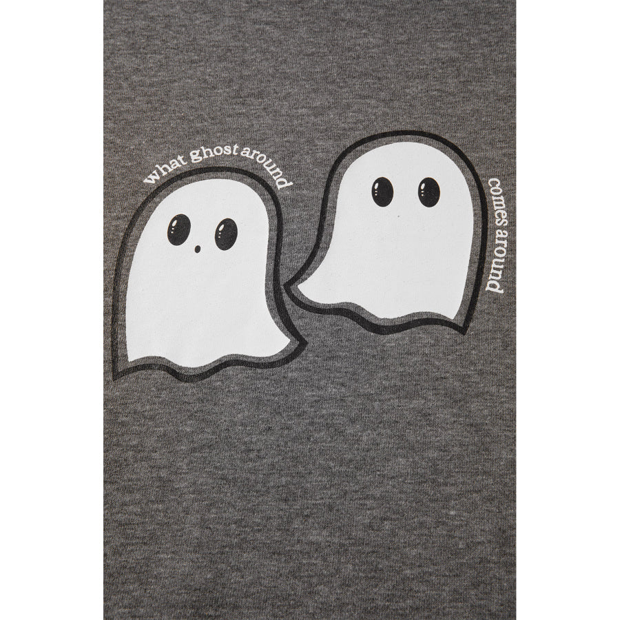 Dark Grey Cute Halloween Ghost Print Mineral Wash Oversize Hoodie Tops/Sweatshirts & Hoodies
