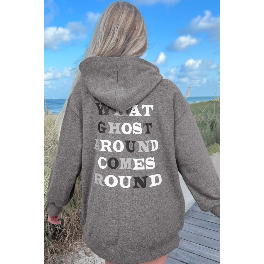 Dark Grey Cute Halloween Ghost Print Mineral Wash Oversize Hoodie Dark Grey / S / 65% Polyester + 35% Cotton Tops/Sweatshirts & Hoodies