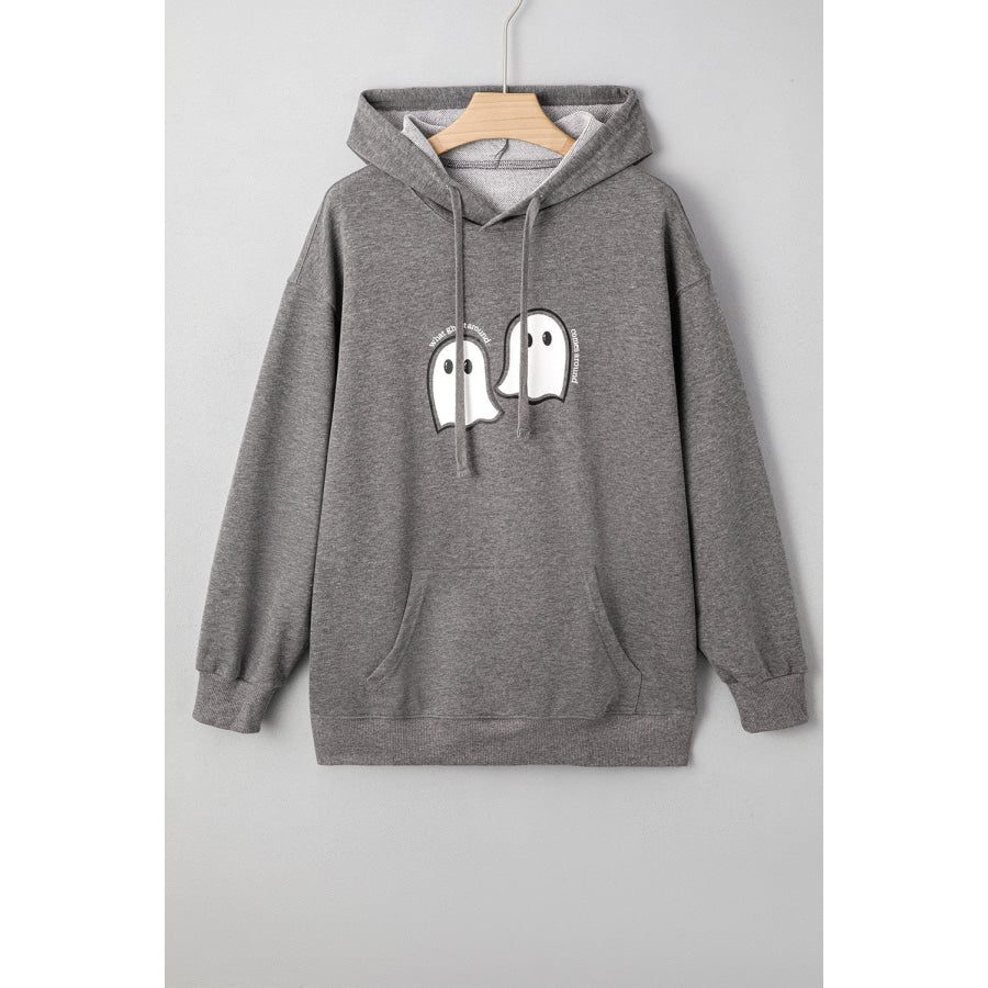 Dark Grey Cute Halloween Ghost Print Mineral Wash Oversize Hoodie Tops/Sweatshirts & Hoodies