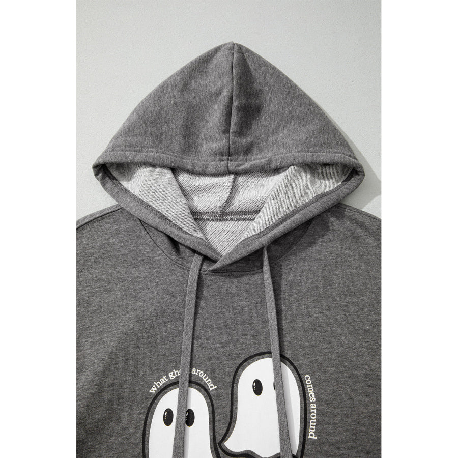 Dark Grey Cute Halloween Ghost Print Mineral Wash Oversize Hoodie Tops/Sweatshirts & Hoodies