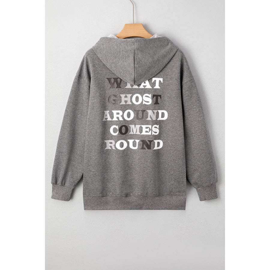 Dark Grey Cute Halloween Ghost Print Mineral Wash Oversize Hoodie Tops/Sweatshirts & Hoodies