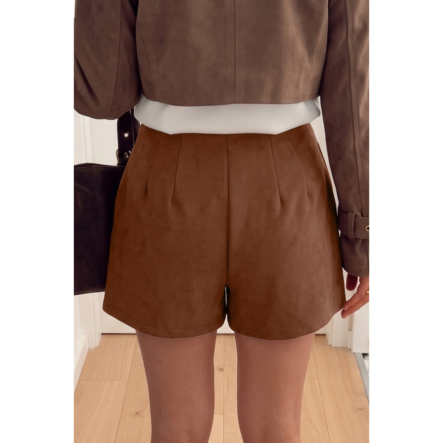 Dark Khaki Gold Button Asymmetric Wrapped Detail Mini Skirt Bottoms/Skirts & Petticoat