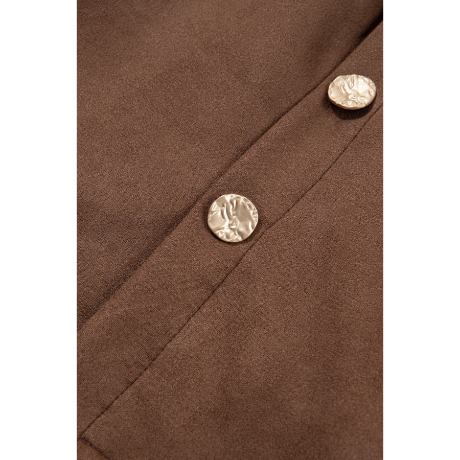 Dark Khaki Gold Button Asymmetric Wrapped Detail Mini Skirt Bottoms/Skirts & Petticoat