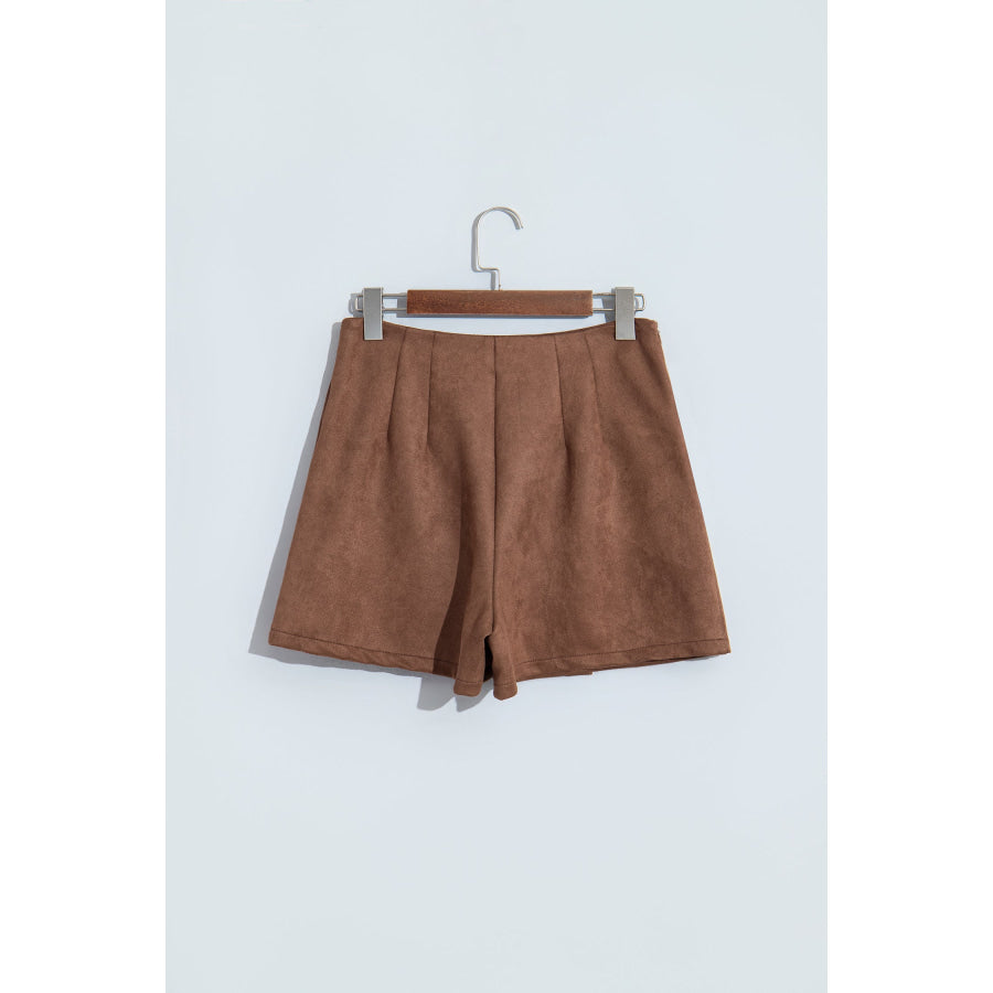 Dark Khaki Gold Button Asymmetric Wrapped Detail Mini Skirt Bottoms/Skirts & Petticoat