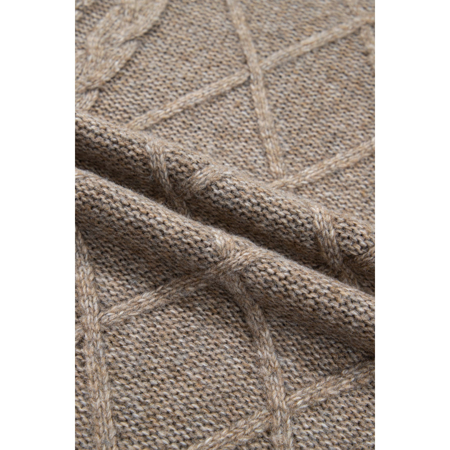 Dark Khaki High Neck Drop Shoulder Cable Knit Regular Length Sweater Sweaters & Cardigans/Sweaters