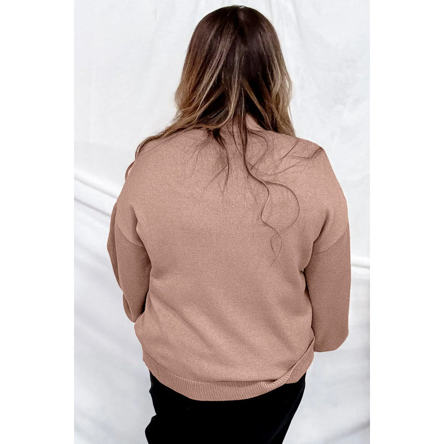 Dark Khaki Leopard Bow Embroidery Drop Shoulder Tunic Plus Size Sweater Size/Plus Sweaters & Cardigans