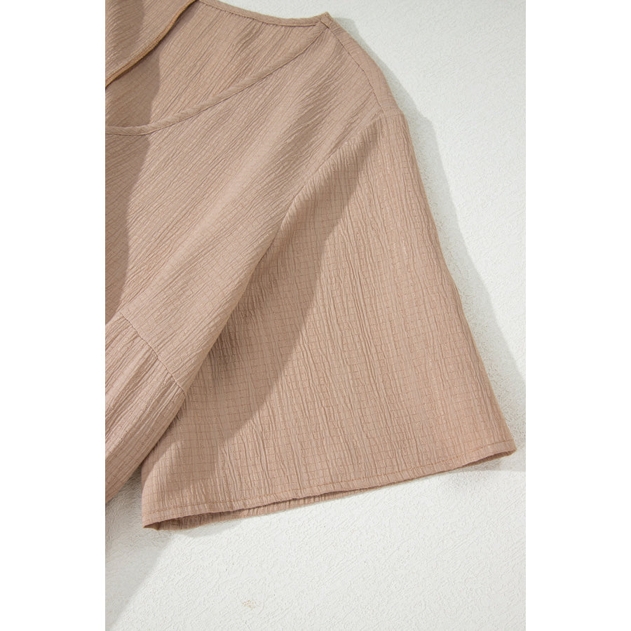 Dark Khaki Plus Size Textured Ruffled Short Sleeve Dress Plus Size/Plus Size Dresses/Plus Size Mini Dresses