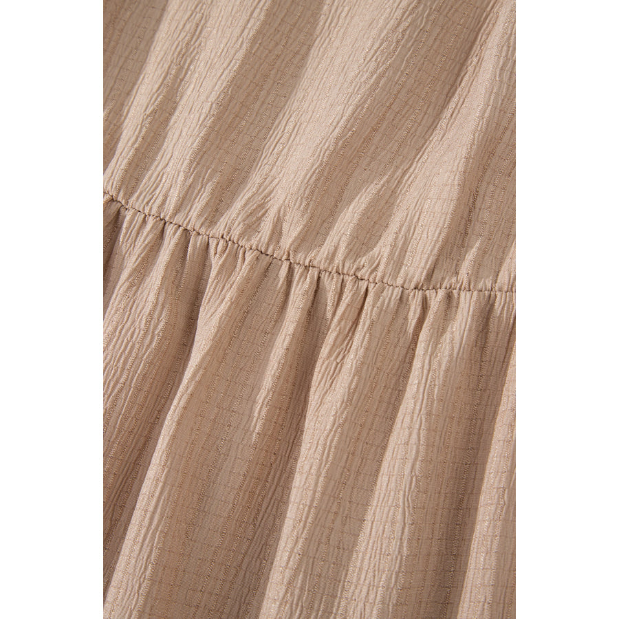 Dark Khaki Plus Size Textured Ruffled Short Sleeve Dress Plus Size/Plus Size Dresses/Plus Size Mini Dresses