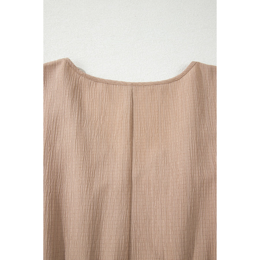 Dark Khaki Plus Size Textured Ruffled Short Sleeve Dress Plus Size/Plus Size Dresses/Plus Size Mini Dresses