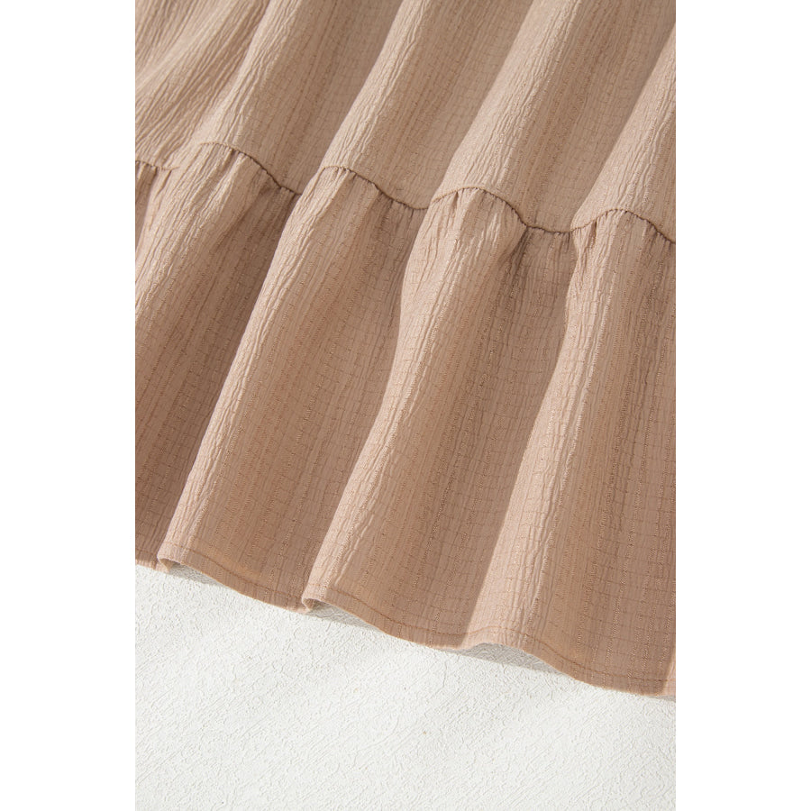 Dark Khaki Plus Size Textured Ruffled Short Sleeve Dress Plus Size/Plus Size Dresses/Plus Size Mini Dresses