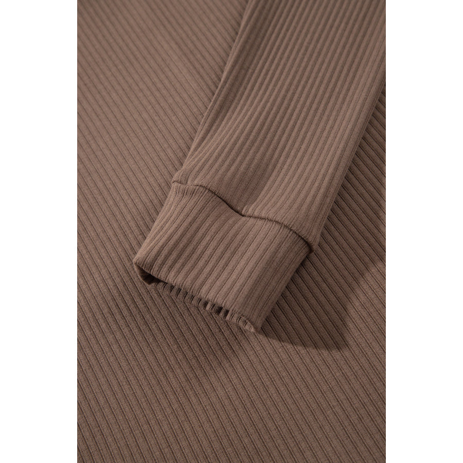 Dark Khaki V Neck Ribbed Stitched Detail Long Sleeve Top Tops/Long Sleeve Tops
