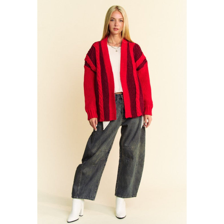 Davi & Dani Cable-Knit Color Block Open Front Cardigan Apparel and Accessories