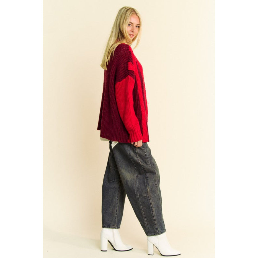 Davi & Dani Cable-Knit Color Block Open Front Cardigan Apparel and Accessories