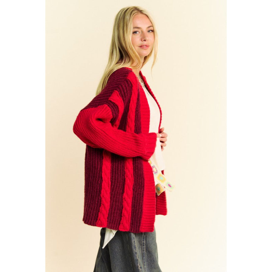 Davi & Dani Cable-Knit Color Block Open Front Cardigan Apparel and Accessories