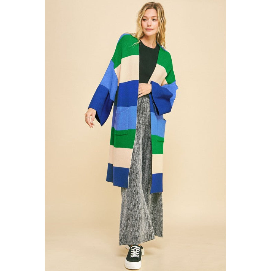 Davi & Dani Color Block Kimono Sleeve Open Front Cardigan Apparel and Accessories