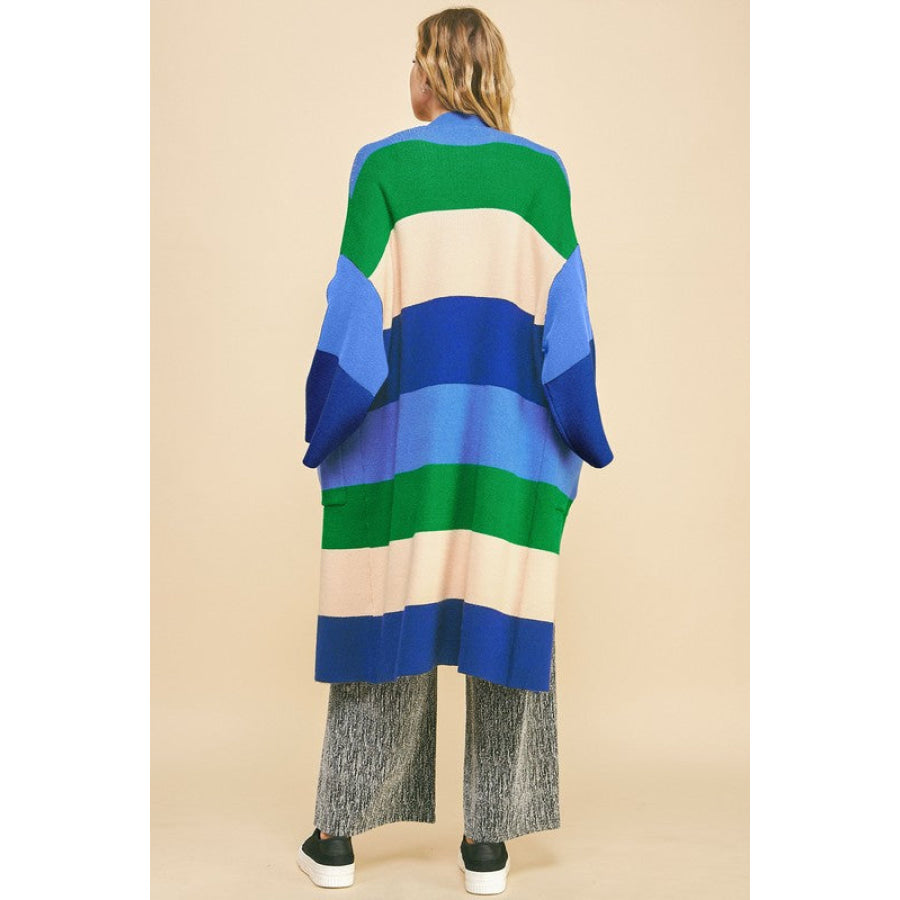 Davi & Dani Color Block Kimono Sleeve Open Front Cardigan Apparel and Accessories