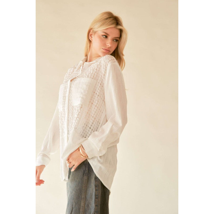 Davi & Dani Crinkled Jacquard Button Down Shirt Apparel and Accessories