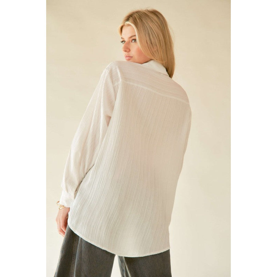 Davi & Dani Crinkled Jacquard Button Down Shirt Apparel and Accessories