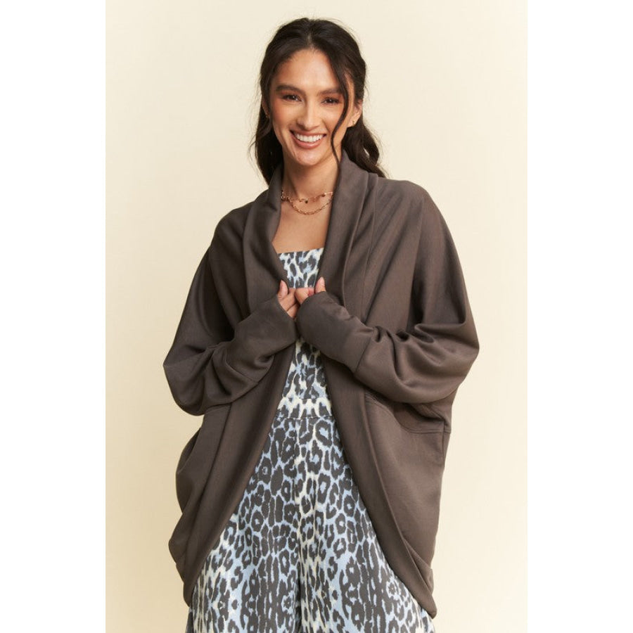 Davi &amp; Dani Dolman Long Sleeve Open Front Jacket Chocolate / S Apparel and Accessories