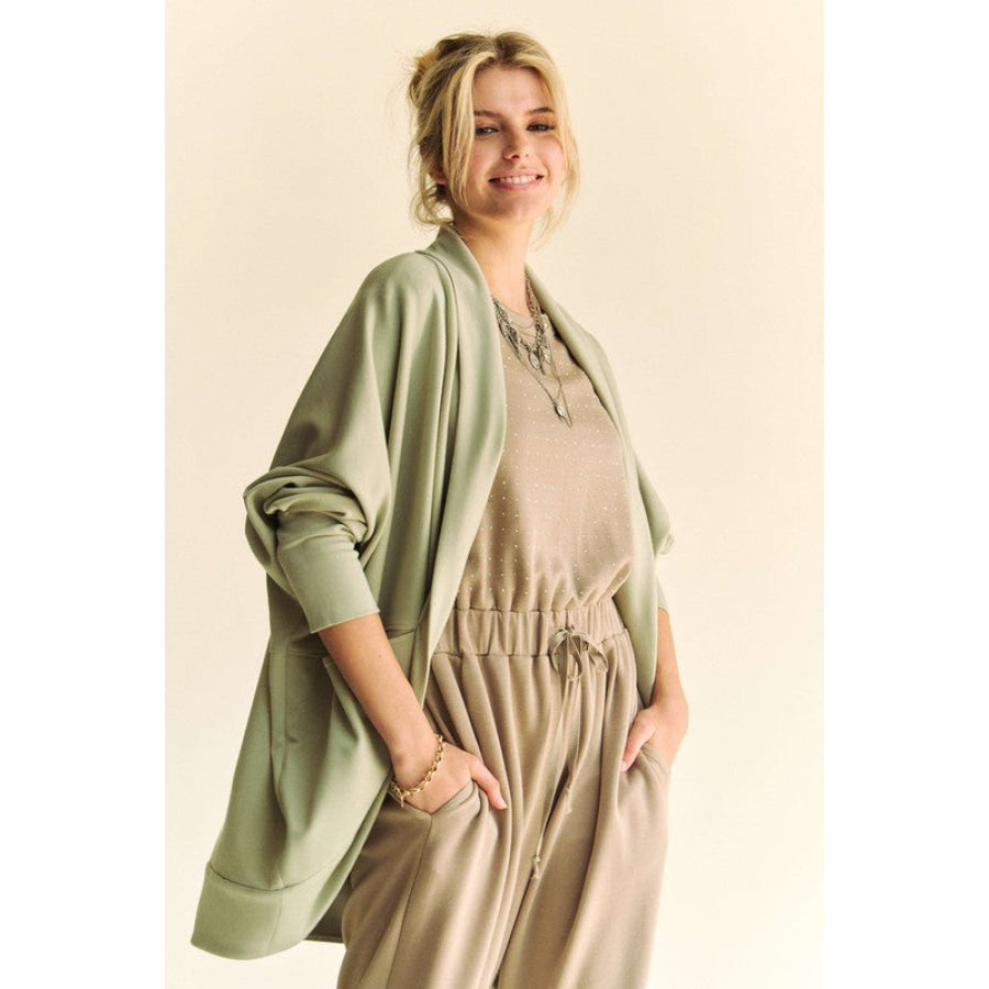 Davi &amp; Dani Dolman Long Sleeve Open Front Jacket Sage / S Apparel and Accessories