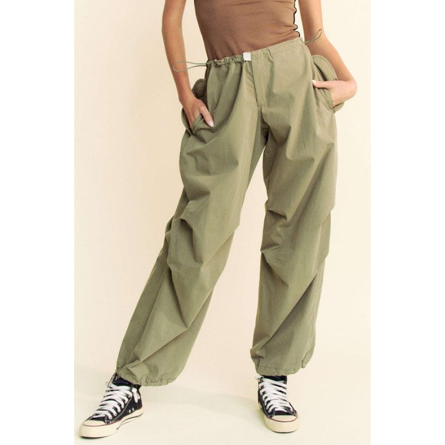 Davi &amp; Dani Drawstring Baggy Pants with Pockets Olive Green / S Apparel and Accessories