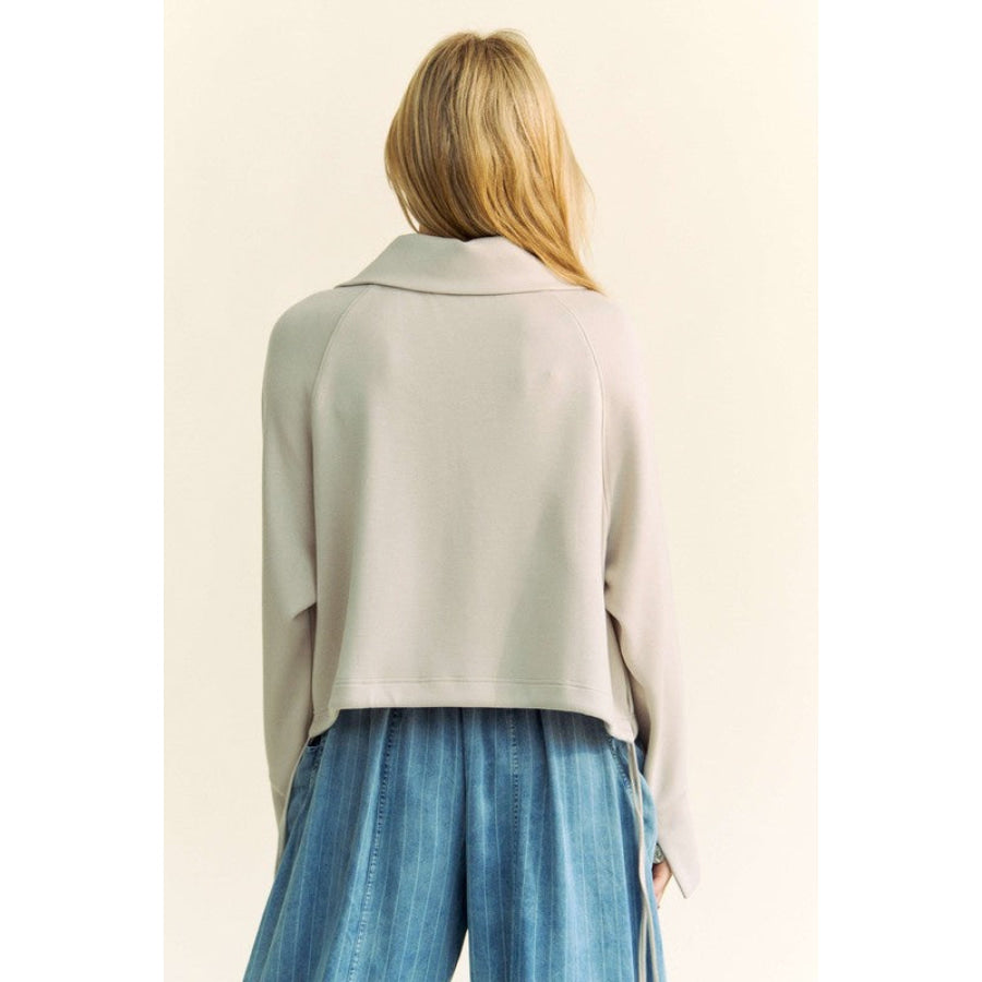 Davi & Dani Drawstring Hem Half Zip Raglan Sleeve Sweatshirt WARM GREY / S Apparel and Accessories