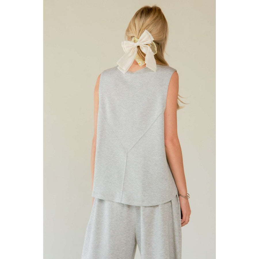 Davi & Dani Drawstring Hem Round Neck Tank and Pants Set HEATHER GREY / S Apparel and Accessories