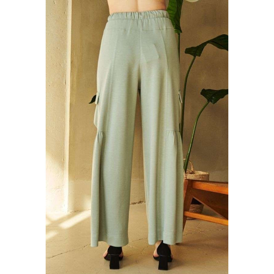 Davi & Dani Drawstring Ruched Detail Wide Leg Pants Apparel and Accessories