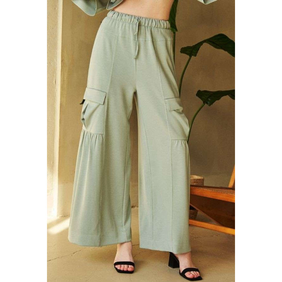 Davi & Dani Drawstring Ruched Detail Wide Leg Pants Apparel and Accessories