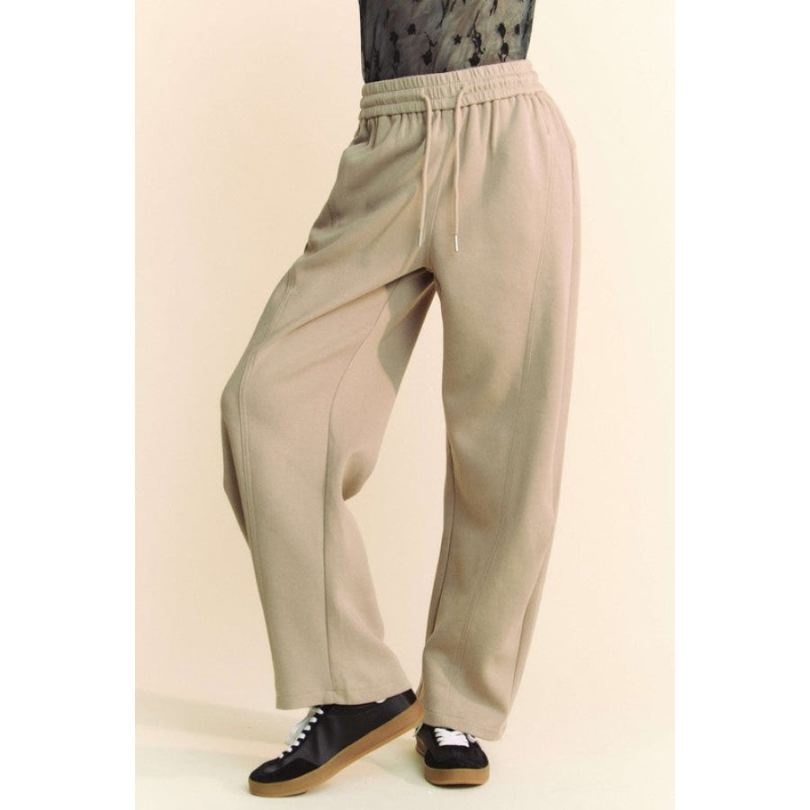 Davi &amp; Dani Drawstring Wide Leg Sweatpants Khaki / S Apparel and Accessories