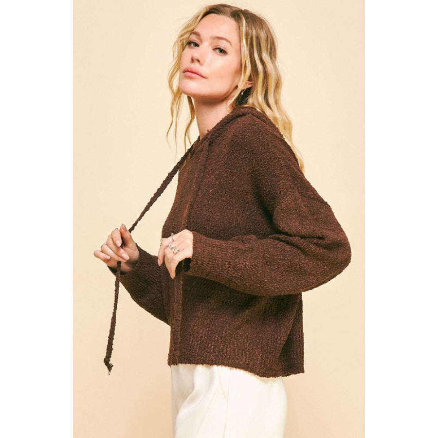 Davi & Dani Drop Shoulder Long Sleeve Hooded Sweater Chocolate / S Apparel and Accessories